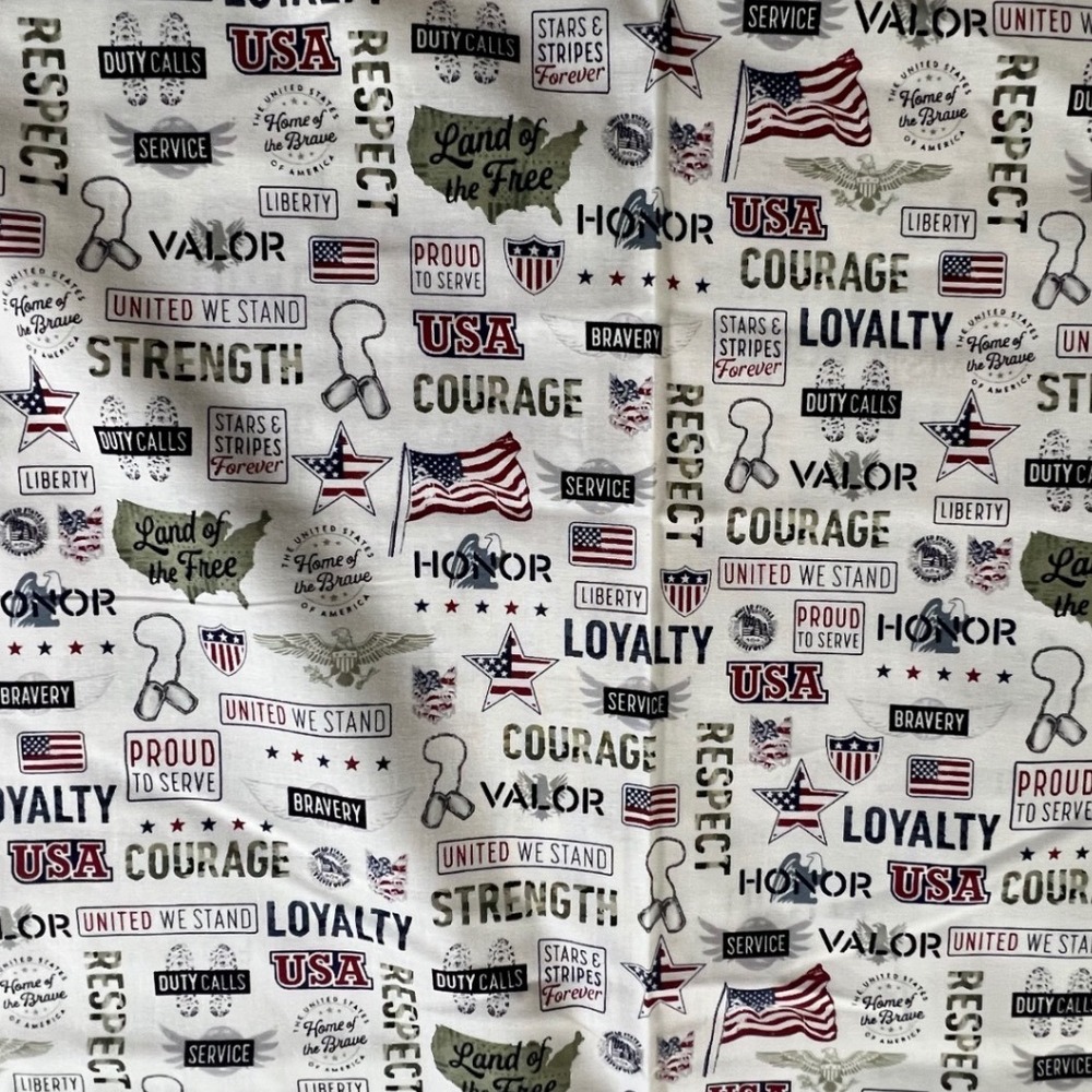 Elizabeth's Studio Fabric Material 45x176 White Patriotic Military Print